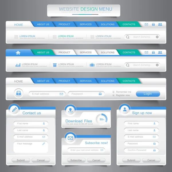 Elementy Nawigacyjne Menu Projektu Witryny Sieci Web Ikon Zestaw Paski — Wektor stockowy