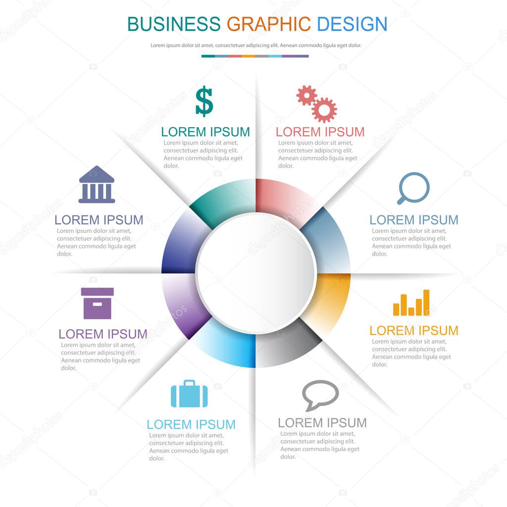 Circle Infographic Elements with business icon on full color background circle process or steps and options workflow diagrams,vector design element eps10 illustration