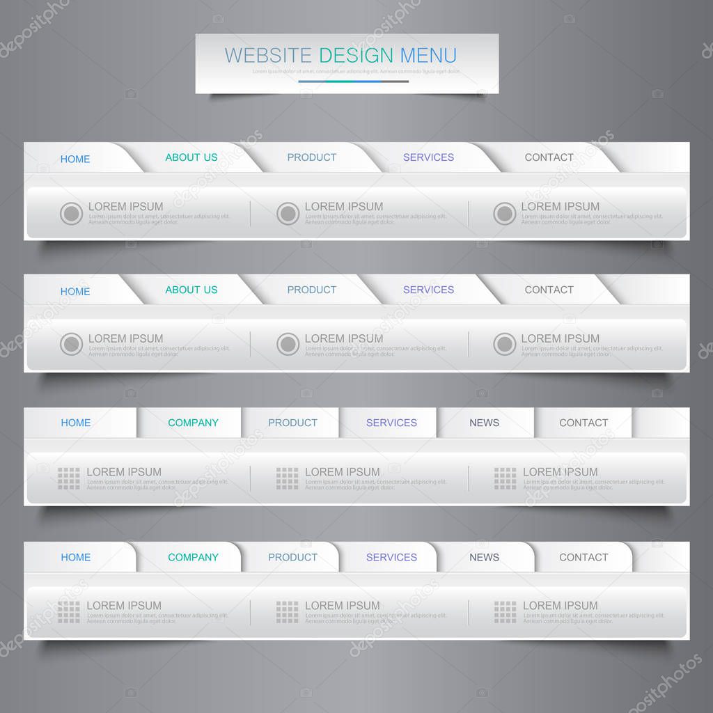 Web site design menu navigation elements with icons set: Navigation menu bars,vector design element eps10 illustration