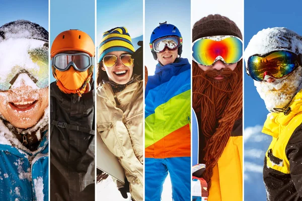 Foto collage esquí snowboarder esquiador personas — Foto de Stock