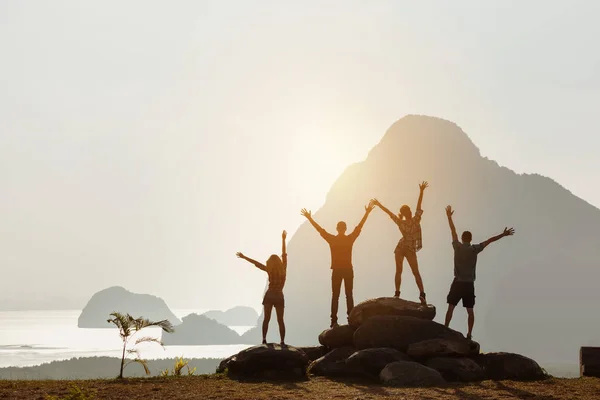 Groep mensen winnaar concept hoogste berg — Stockfoto