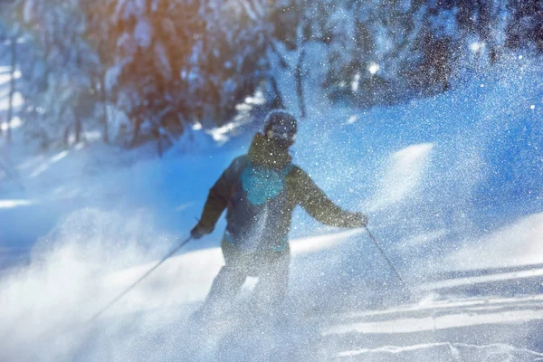 Concepto de esquí con silueta de esquiadores borrosa —  Fotos de Stock