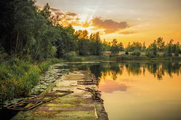 Sonnenuntergang Fluss Pripjat Entfremdungszone Tschernobyl — Stockfoto