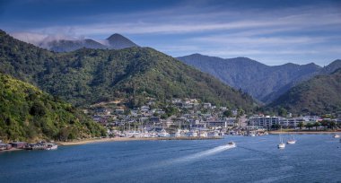 Scenic view of Picton, New Zealand from ferry clipart