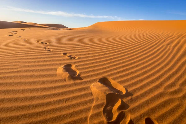 Pegadas na areia, Saara, Merzouga, Marrocos — Fotografia de Stock