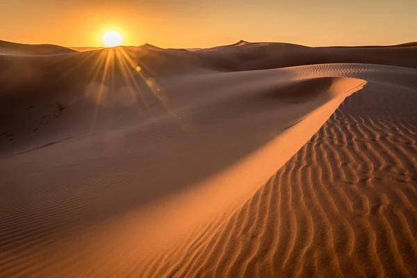 Lever de soleil sur les dunes du Sahara, Merzouga, Maroc — Photo