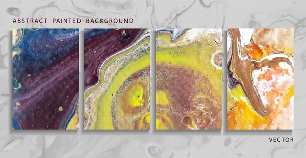 Trend vektörü. Soyut boyalı arka plan seti, el ilanı, kartvizit, broşür, poster, baskı için. 