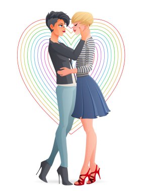 Neşeli güzel gay lezbiyen eşcinsel çift. Vektör çizim.