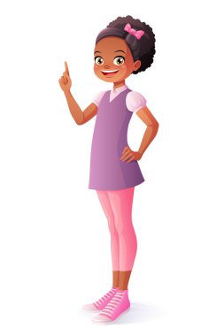 Fikir ve parmağı yukarıyı vektör oldukça Afrikalı kız var.