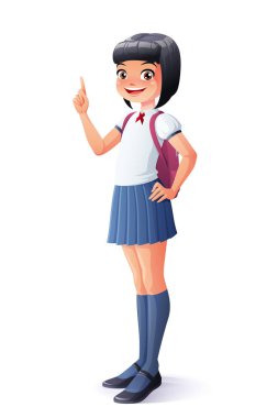 Fikirle yukarıyı vektör sevimli Asian okul kız parmak.
