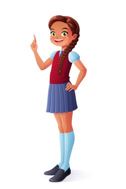 Yukarı dönük vektör sevimli gülümseyen genç okul öğrenci kız parmak.