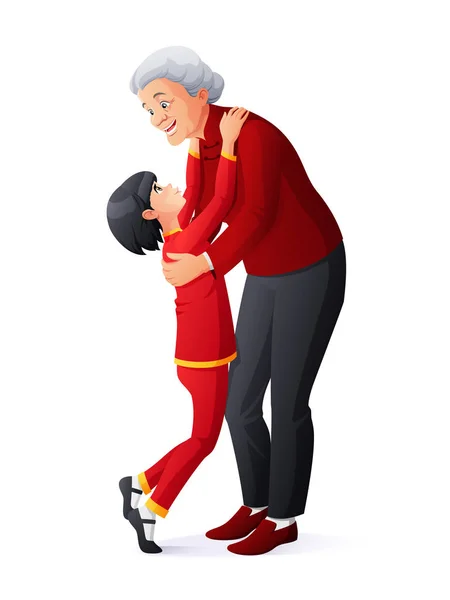 Feliz sorrindo avó abraçando neta. Desenhos animados ilustração vetorial . —  Vetores de Stock