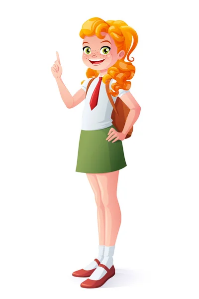 Vector girl got the idea and index finger pointing up. — Stock Vector