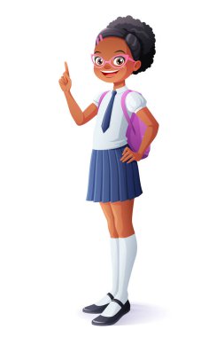 Vektör oldukça Afrikalı kız öğrenci fikir ve parmak kadar işaret var.