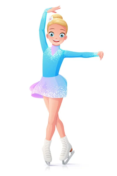 Vecteur mignon sourire jeune fille patinage artistique sur glace . — Image vectorielle