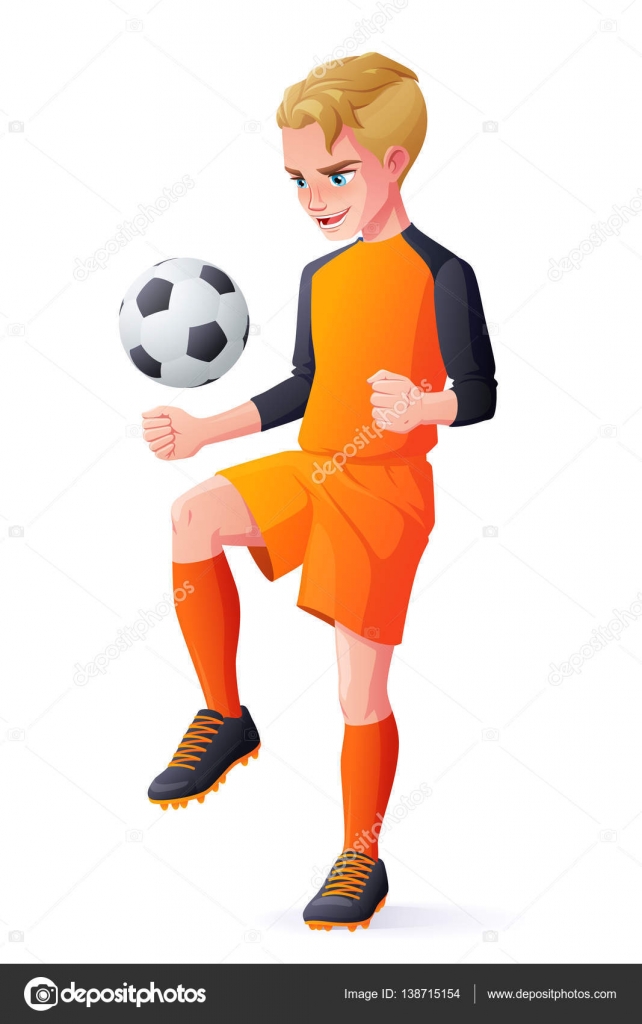 Desenho de menino jogando futebol no fundo branco