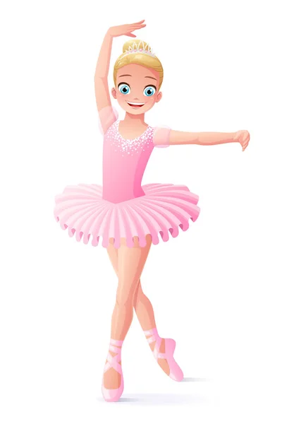 Vector schattige lachende jonge dansende ballerina meisje in roze tutu. — Stockvector