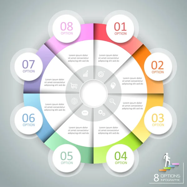 Tervezési kör infographic 8 lehetőségeket, üzleti koncepció infograph — Stock Vector