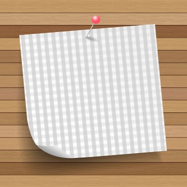 vintage note paper with pin on plank wood, vector illustration 