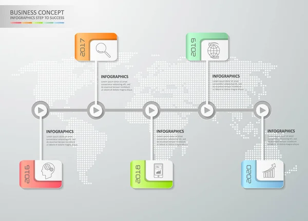 Design Business Timeline Infografik Vorlage 5 Schritte, — Stockvektor