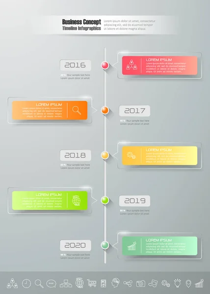 Modelo de infográfico de linha do tempo de negócios de design 5 passos , — Vetor de Stock