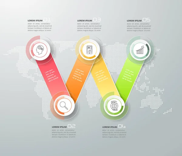 Plantilla de Infografía de Diseño 5 pasos , — Archivo Imágenes Vectoriales