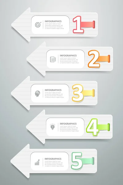 Projeto setas modelo infográfico 5 passos, pode ser usado para o trabalho — Vetor de Stock