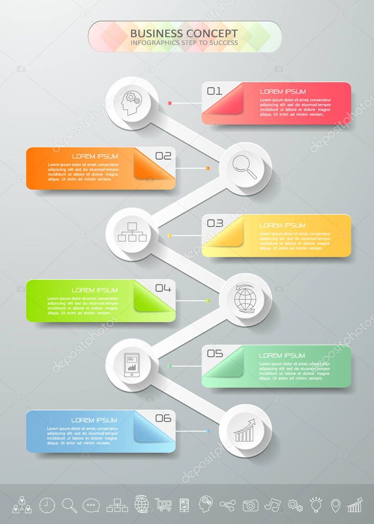 Abstract 3d infographic template 6 steps, 