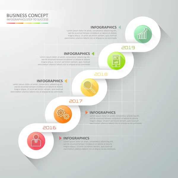 Abstract 3d spiral infographic template 5 steps, — Stock Vector