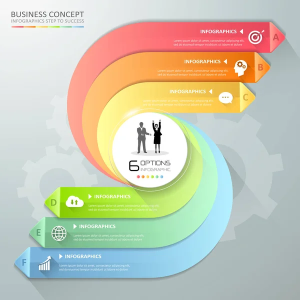 Plantilla de infografía 3d abstracta, opciones de números 6 pasos , — Vector de stock