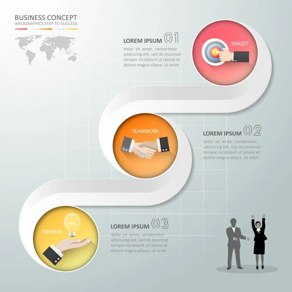 Modèle d'infographie 3D abstrait 3 étapes, pour le concept d'entreprise — Image vectorielle