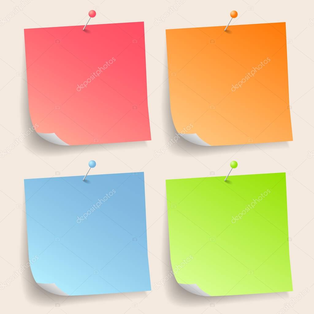 Colorful note paper with pin, vector illustration eps10