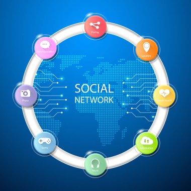 Tasarım Internet bir şey Dünya Haritası, internet hattı ile bağlı noktaları daire