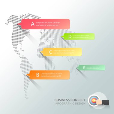 3D dünya haritası Infographic 5 seçenekleri, iş kavramı Infographic soyut