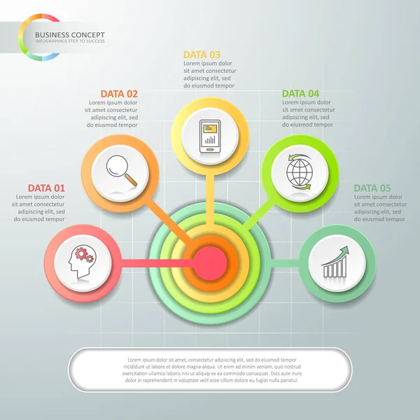 Infográfico 3d abstrato 5 opções, Infográfico de conceito de negócio — Vetor de Stock