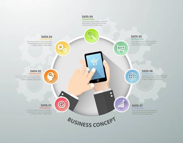 Mão segurando modelo de infográfico de telefone inteligente, infográfico de conceito de negócios —  Vetores de Stock