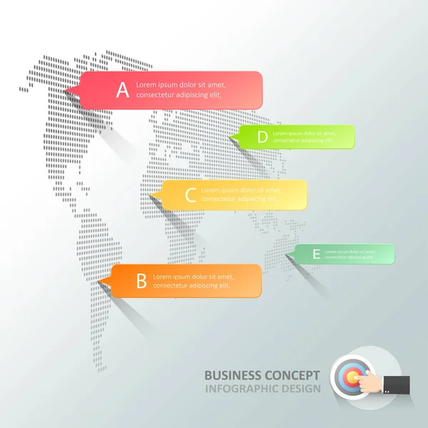 3D dünya haritası Infographic 5 seçenekleri, iş kavramı Infographic soyut — Stok Vektör