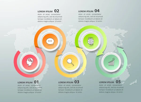 Plantilla infografía de diseño 5 opciones . — Archivo Imágenes Vectoriales