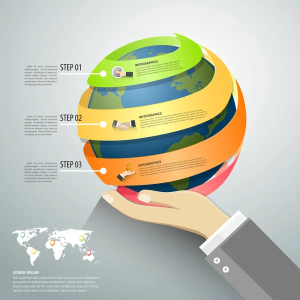 Tasarım dünya Infographic Şablon 3 seçenekleri. — Stok Vektör