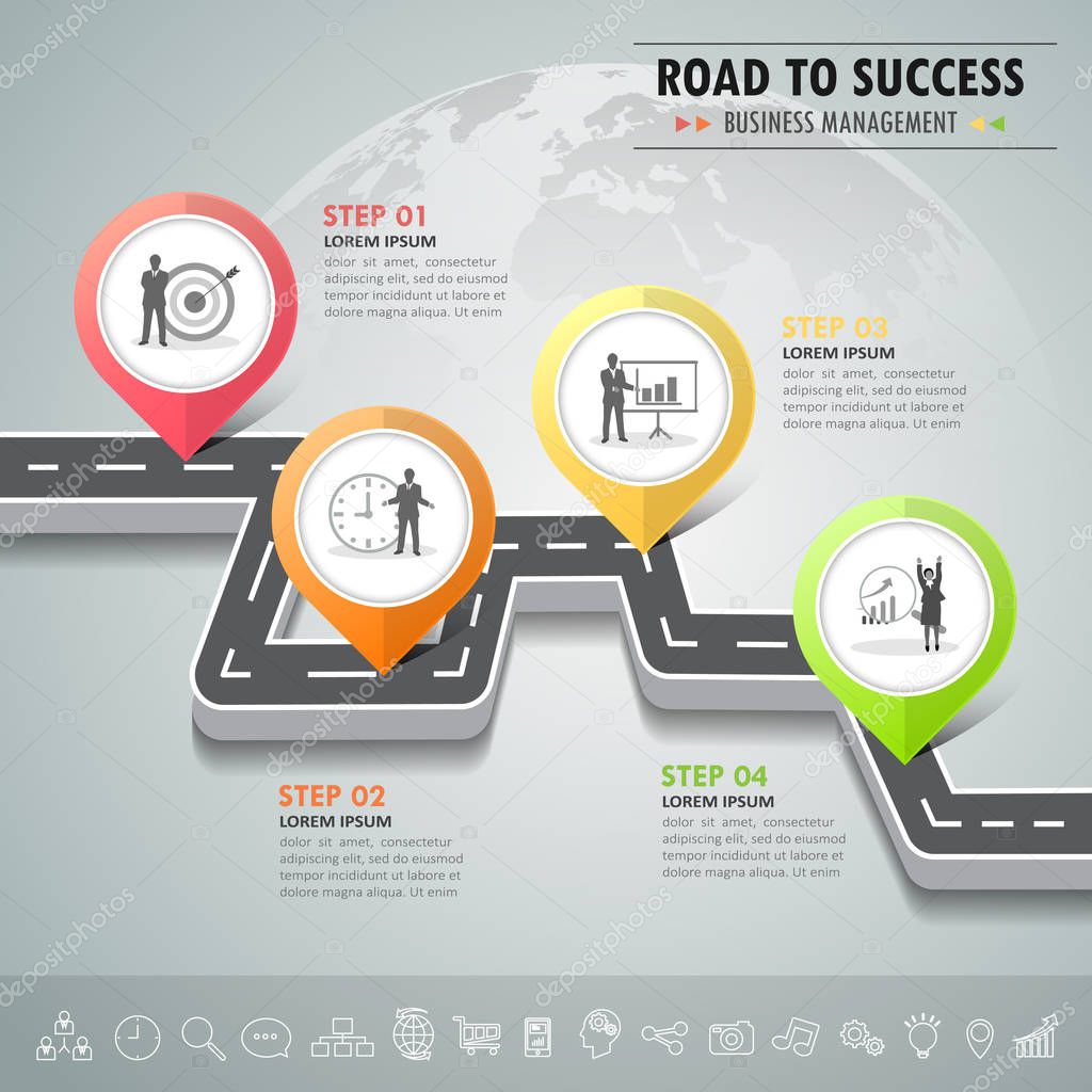 Road way infographic template 4 options. 