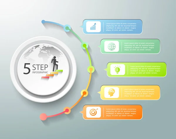 Modelo de infográfico de design 5 opções. Conceito de negócio —  Vetores de Stock