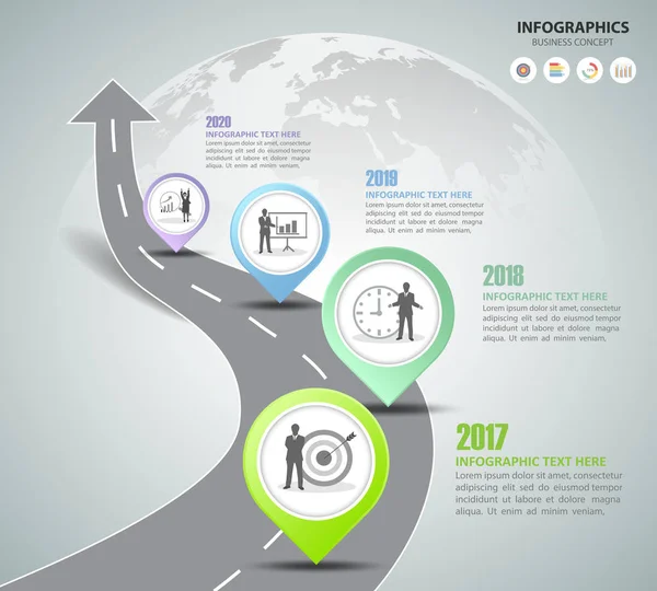 Road way infographic template 4 opções . — Vetor de Stock