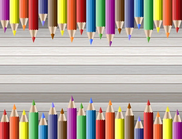 Crayon coloré avec espace de copie isolé sur fond en bois — Image vectorielle