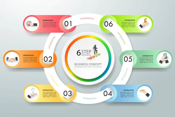 Business concept infografica modello 6 passi , — Vettoriale Stock