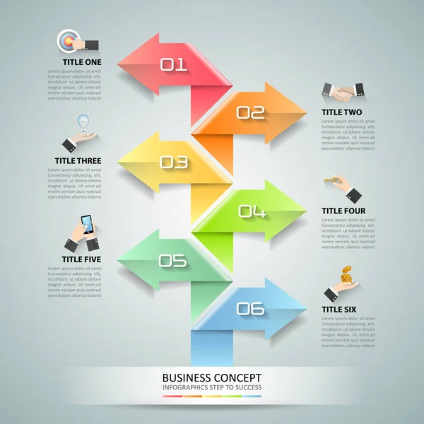 Modelo infográfico de conceito de negócio 6 passos , —  Vetores de Stock