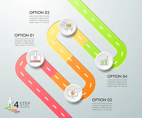 Modelo de infográfico de design 4 opções. Conceito de negócio —  Vetores de Stock