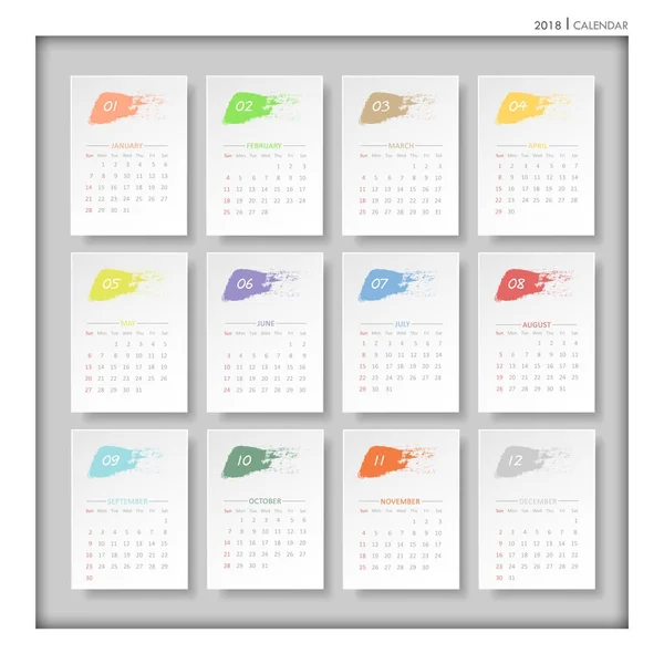 Календарь цветов кисти 2018 года. Векторная иллюстрация — стоковый вектор