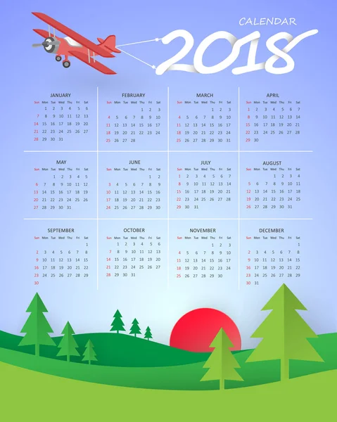 2018 のデザインのカレンダーです。ベクトル図 — ストックベクタ