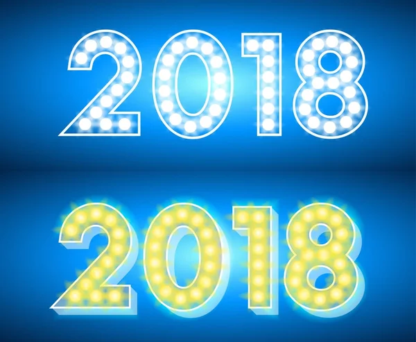 Soyut parlak 2018. Mavi arka plan üzerinde tasarım neon metin. 