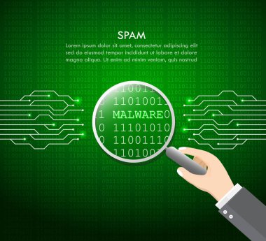 Siber suç ve Spam kavramı ile e-posta iletisi uyarısı, Spam, virüs, hata ve hata sistemi, vektör çizim.